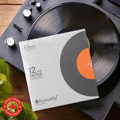 Acoustify Premium Acid-Free Anti-Static Vinyl Record Outer Sleeves, 50-Pack - Crystal Clear True 3 Mil, 12.75" x 12.75" for Single & Gatefold 12" LPs