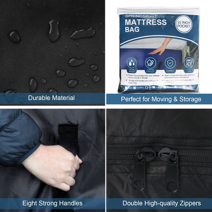 SPRINGSPIRIT Waterproof Mattress Bag Queen Size, Mattress Bag for Moving & Storage with Zipper Closure, Mattress Moving Bag Reusable Heavy Duty, Black