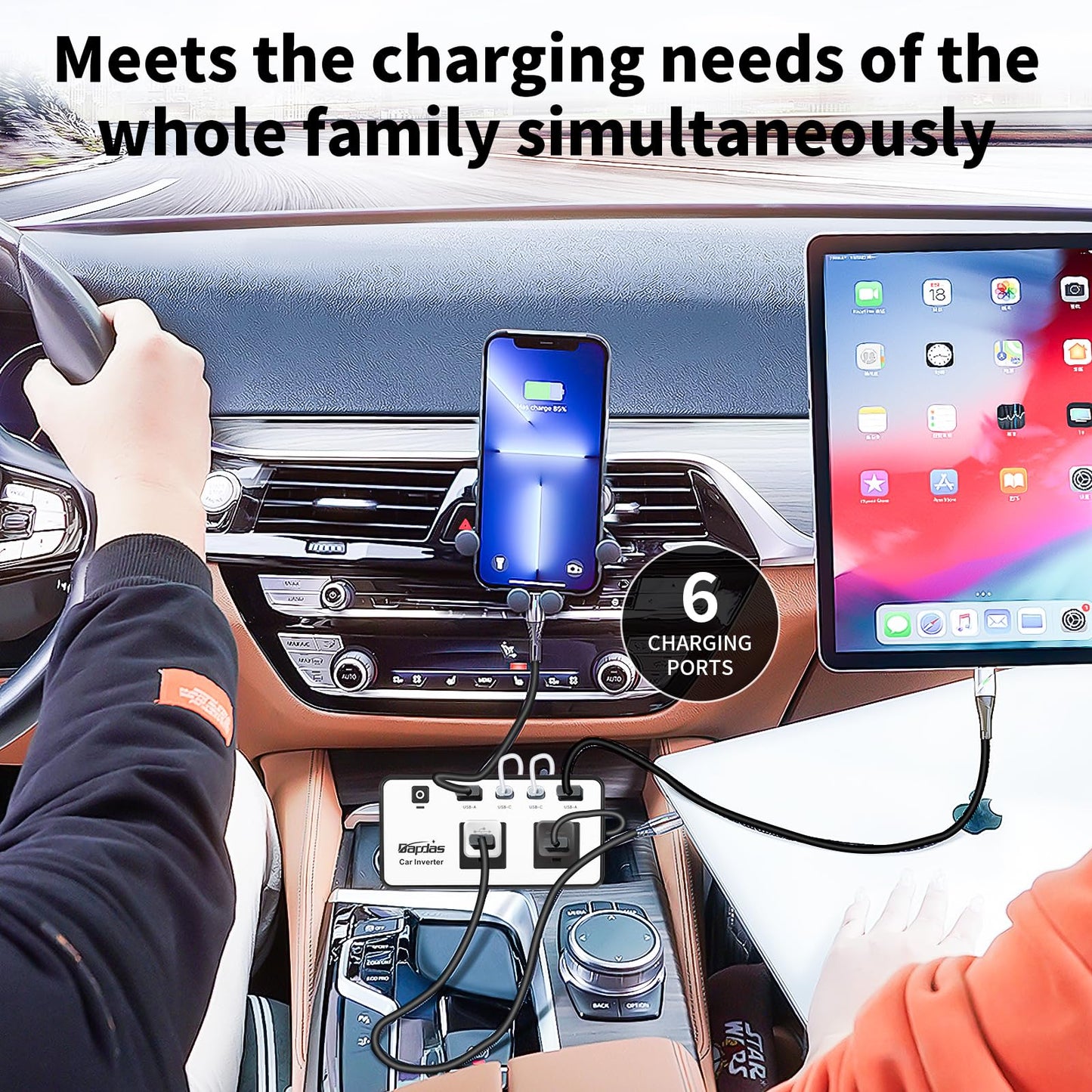 300W Car Power Inverter, DC 12V to 110V AC Car Outlet Adapter Plug, 24W Fast Charging USB-C&USB-A, Portable Charger Converter for Laptops, Phones
