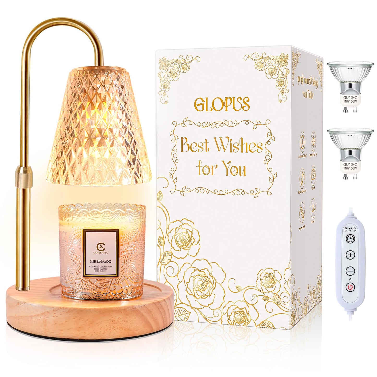 Candle Warmer Lamp with Timer, Stocking Stuffers for Women, Mom Gifts for Women Mom Christmas, Adjustable Height Candle Warmer, Dimmable, Home Decor, Wax Warmer Lamp for Jar Candles with 2 Bulbs