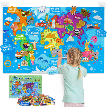 Taika 43x28 inch World Map Felt Board Set, World Map Felt Story, Inertactive Geography Flannel Board, Thicker Flannel Board Set, Preschool Learning Toy for 4+