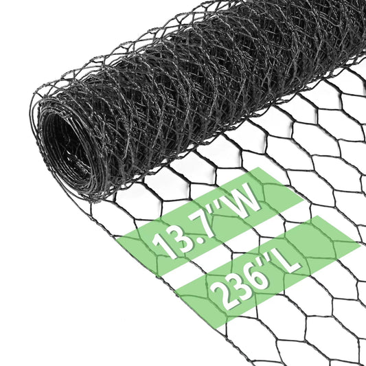 Chicken Wire 13.7 in x 236 in Poultry Wire Netting Hexagonal Galvanized Mesh Garden Fence Barrier for Pet Rabbit Chicken Fencing (PVC-Coated)