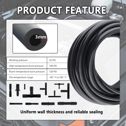 5Ft Automotive Vacuum Hose Kit,6PCS Silicone Tube Automotive with 64PCS Vacuum Line Connectors Car Accessories,Max 130PSI Silicone Hose for Car Replacement Vacuum Hose (70PCS)