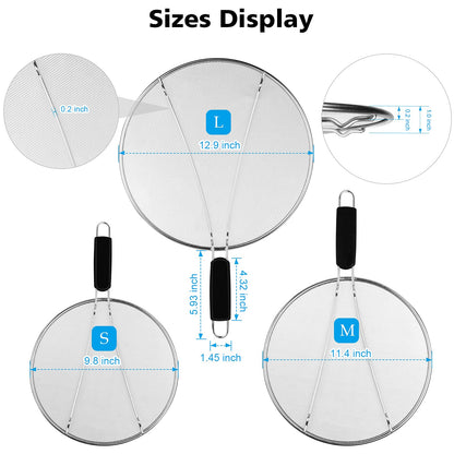 Splatter Screen for Frying Pan - 9.8" 11.4" 13" Grease Splatter Guard Hot Oil Splatter Guard, Stainless Steel Fine Mesh Splash Guard with Resting Feet for Cooking to Prevent Oil Splatter