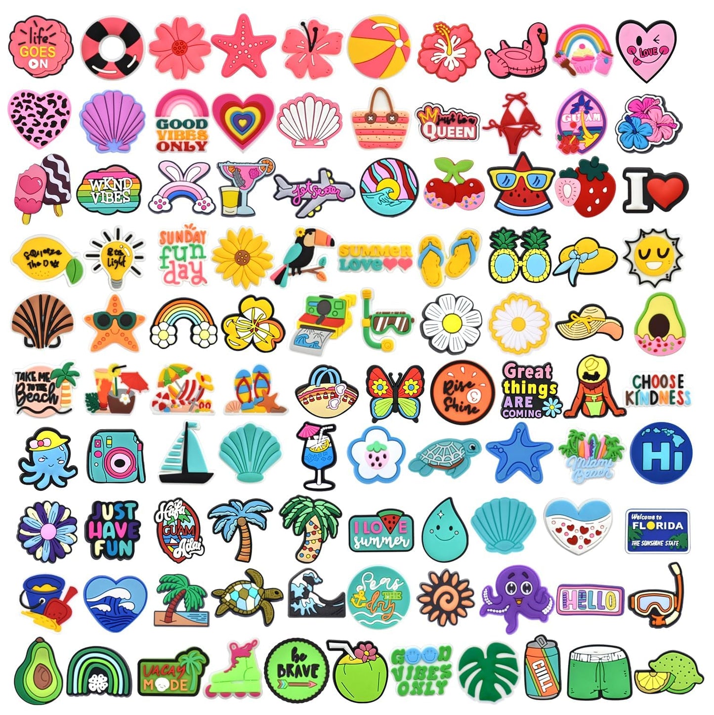 XHAOYEAHX 100PCS Summer Theme Different Pencil Topper Charms Decoration Sun Theme Ocean pen charms PVC pen Topper Student DIY Pencil Clips Charms Accessories for Classroom Students Gifts Awards.