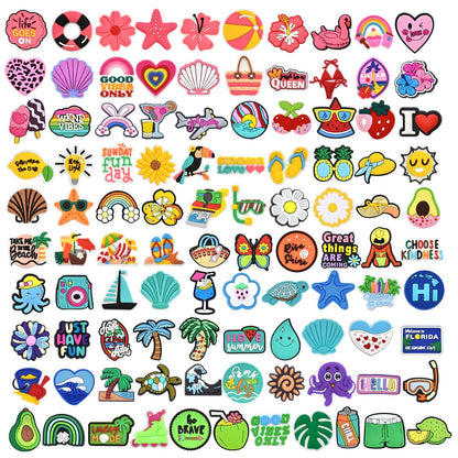 XHAOYEAHX 100PCS Summer Theme Different Pencil Topper Charms Decoration Sun Theme Ocean pen charms PVC pen Topper Student DIY Pencil Clips Charms Accessories for Classroom Students Gifts Awards.