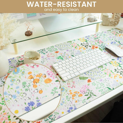 bloom daily planners Desk Pad Mat - XL Extended Mouse Pad with Rubber Base, Sewn Stitched Edges - Large Keyboard Mouse Mat for Work, Game, Office, Home (15.5" x 35”) - Floral Garden Party