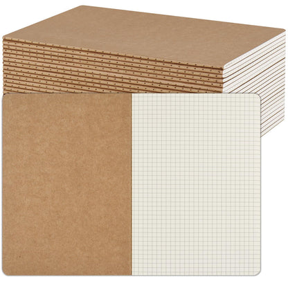 ZCZN A5 Square Grid Notebook 24 Pack, Kraft Jounurals Notebooks 60 Pages(30 Sheets), 8.15 * 5.5 Inches Notebooks Bulk, Diary, Subject, Memo Notebooks for Work, School, Office