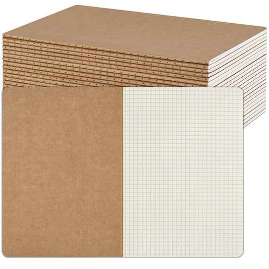 ZCZN A5 Square Grid Notebook 24 Pack, Kraft Jounurals Notebooks 60 Pages(30 Sheets), 8.15 * 5.5 Inches Notebooks Bulk, Diary, Subject, Memo Notebooks for Work, School, Office