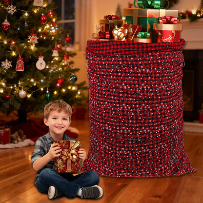2PCS 47"×32" Jumbo Christmas Drawstring Gift Bags Extra Large Cotton Christmas Buffalo Plaid Drawstring Gift Bags Santa Sack with Drawstring for Xmas Huge Gifts Giving and Christmas Party Decor