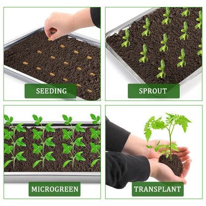 Youeon 10 Pack Seed Starter Tray 15.3x11.4x1.3 Inch, Stainless Steel Seed Sprouting Trays Germination Trays for Beans, Wheat Grass, Herbs, Broccoli & More, Plant Trays for Indoor Outdoor