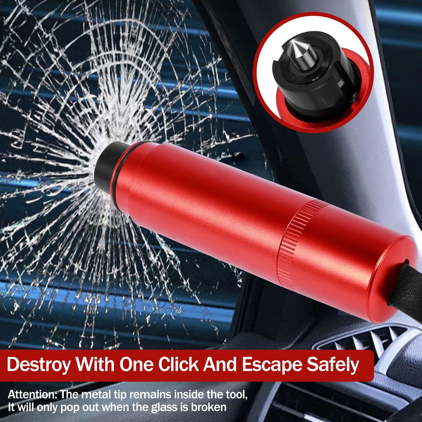 4 Pack Car Safety Hammer Emergency Escape Tool One Second Window Breaker Seatbelt Cutter 2 in 1 Seat Belt Cutter and Glass Breaker Life-Saving Emergency Artifact for Car Auto (Red)