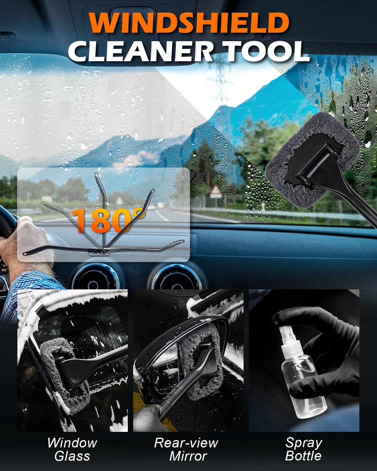 Viewmax Windshield Cleaner Tool, 18Pcs Car Interior Detailing Brush Set, Inside Windshield Cleaning Kit with 200g Cleaning Gel, Duster Brush, 2 Microfiber Pads, Car Detailing Supplies for Men (Gray)