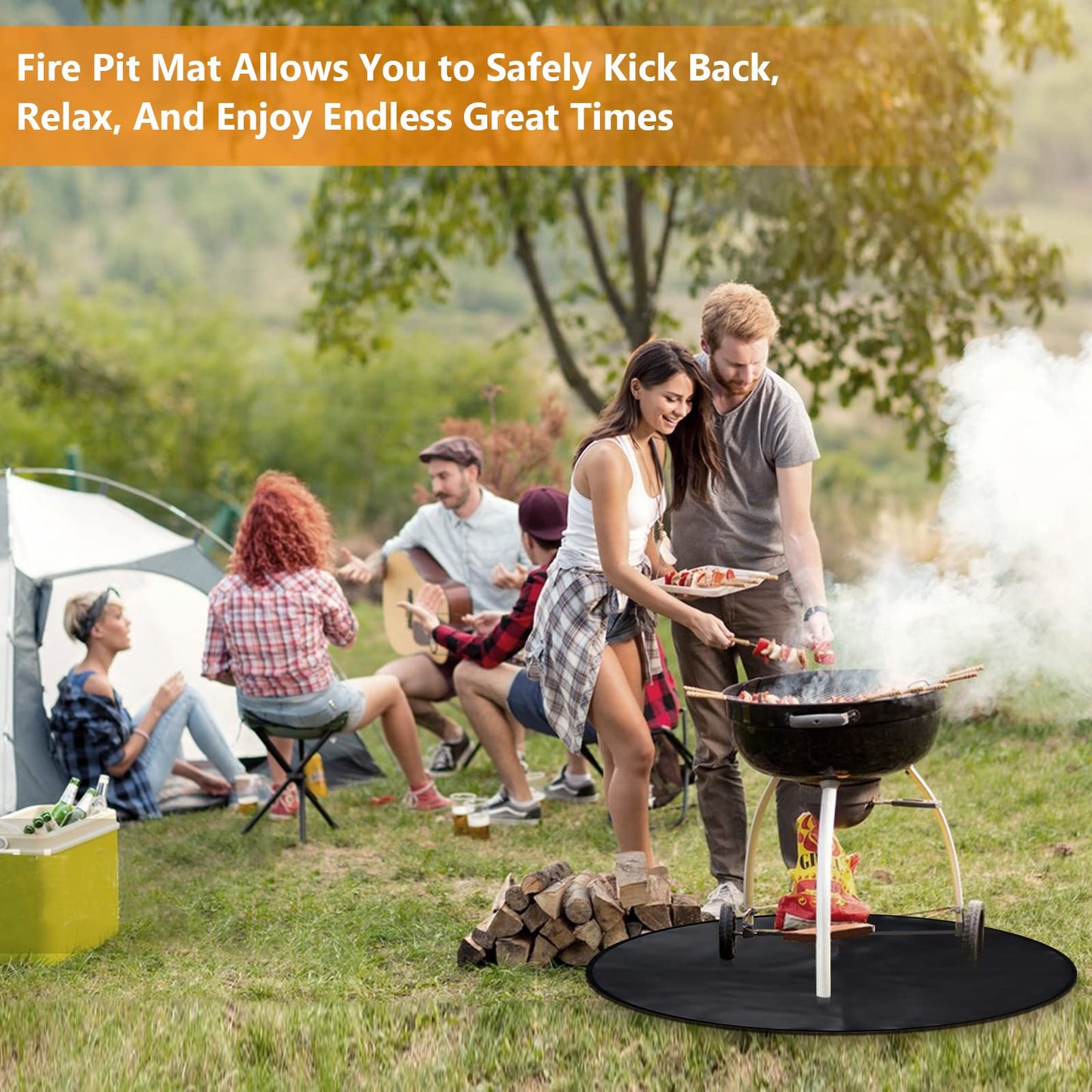 100cm Round Fire Pit Mat (39") - 3-Layer Fireproof Grill Protector for Deck, Lawn and Grass, Heavy Duty BBQ Mat Under Gas or Camping Heaters
