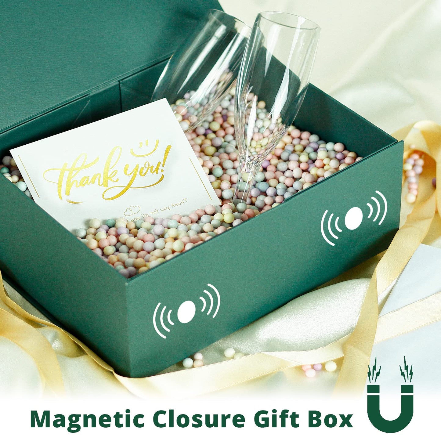 Luxury Large Gift Box 13.8x9x4.3 Inches Storage Box Ribbon Magnetic Closure for Luxury Packaging Box for Mother's Day, Birthdays, Bridal Gifts,Weddings (Forest Green)