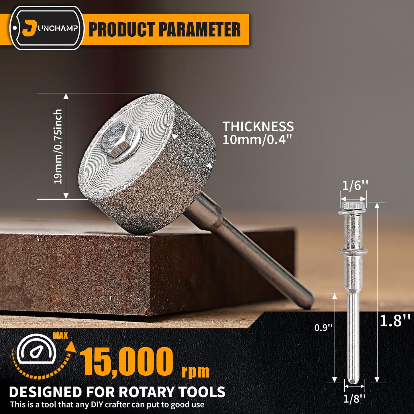 Junchamp Diamond Sanding Bits for Rotary Tool, Grinding Stone Sanding Drill Bits with 1/8" Shank Gift for Craft Lovers - Metal & Woodworking/DIY Craft Making - 150 Grit 3 Pack