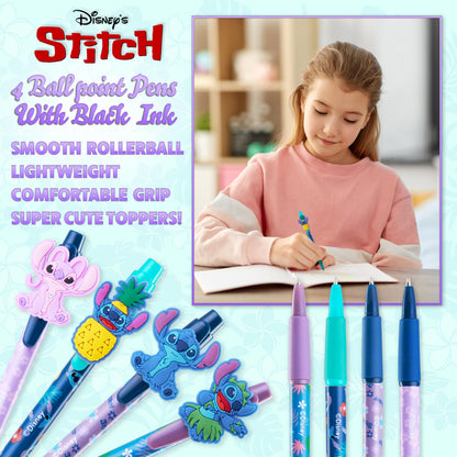 Disney Stitch Pen Set for Girls Teens Black Ballpoint Pen Uni Office School Supplies Gift Set of 4 Kawaii Womens Stationery Stitch Gifts