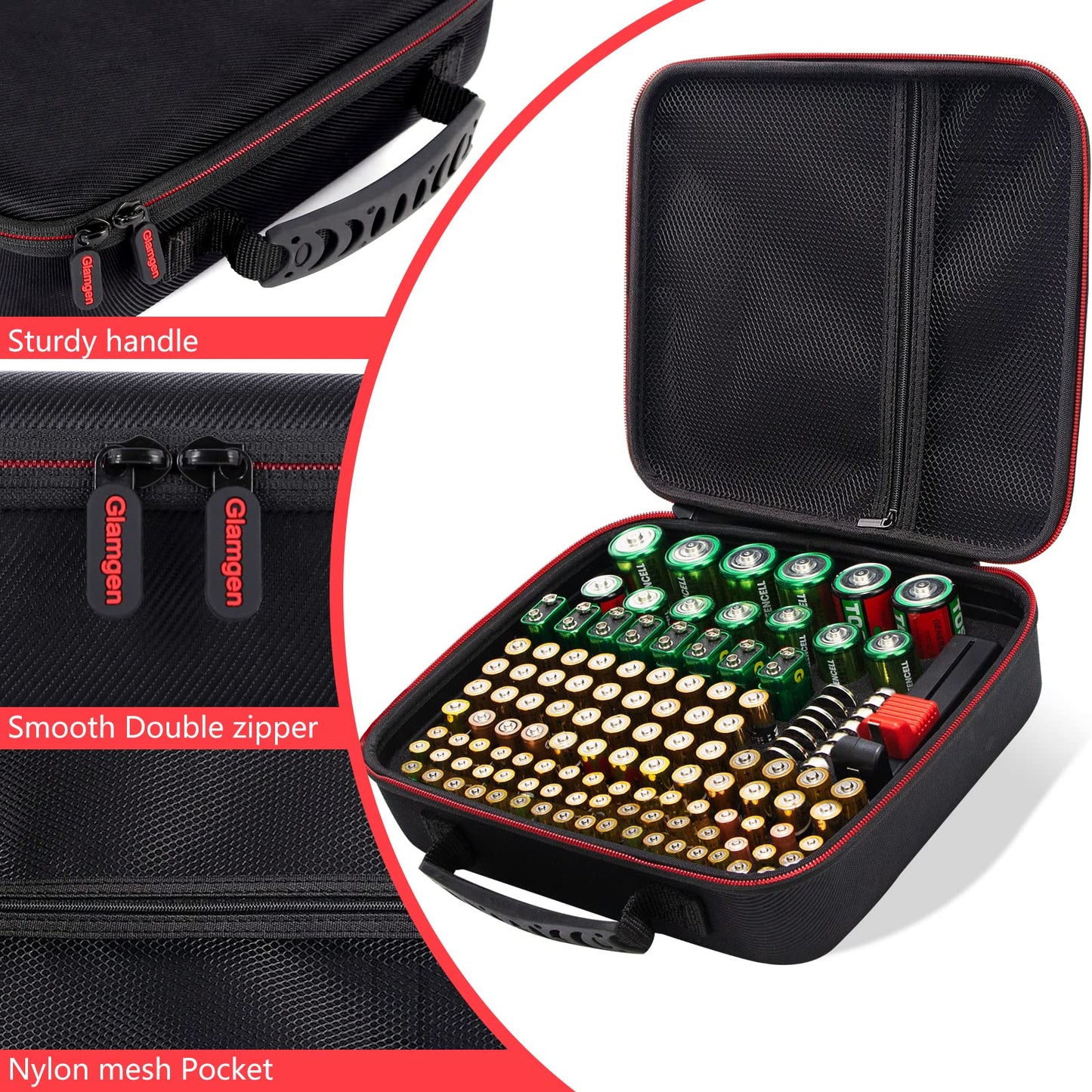 Battery Storage Case with Tester (BT168), Battery Organizer Case Holds 126 Batteries Various Sizes AAA AA C D 9V Lithium 3V, Battery Box Holder Hard Case(Not Includes Batteries)