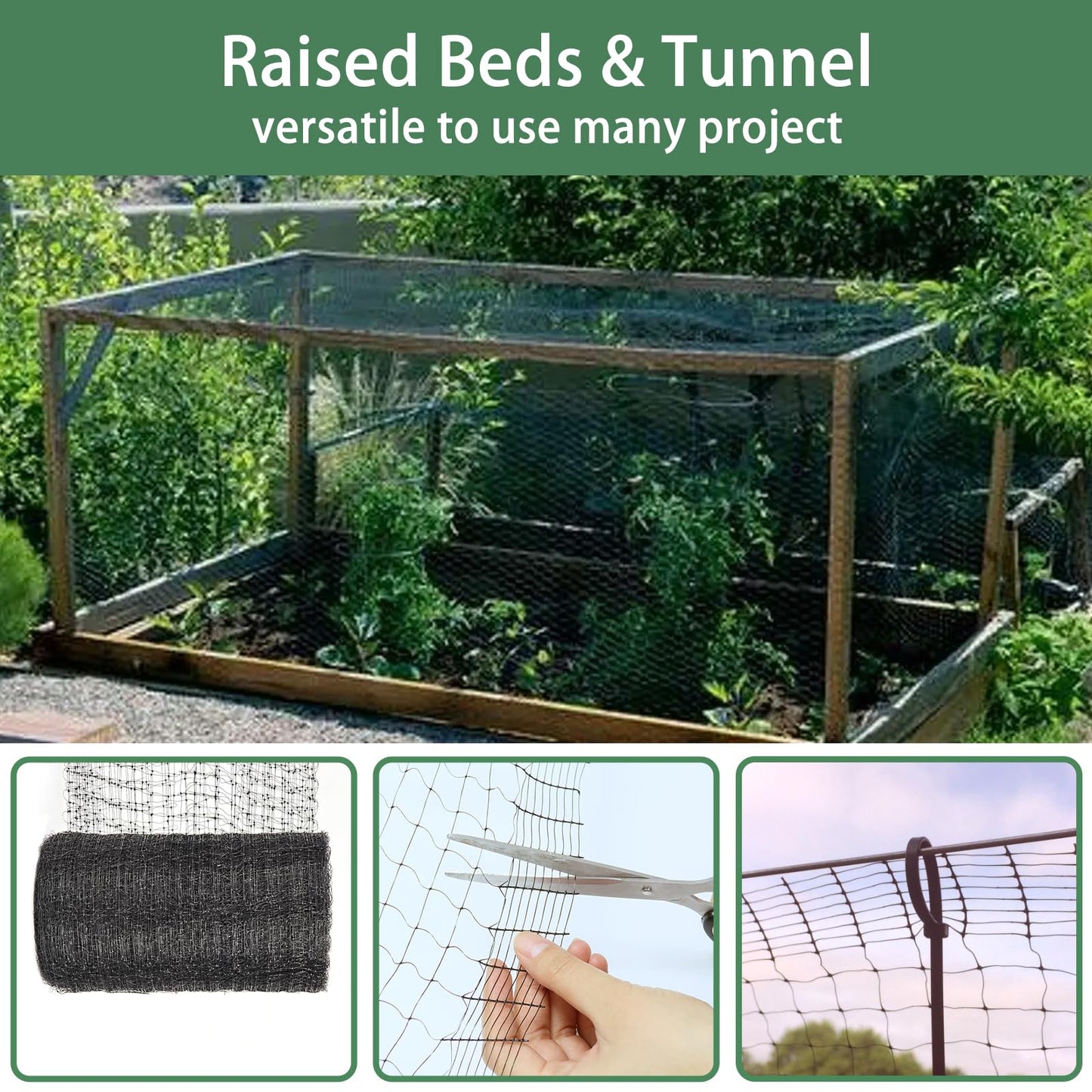 Bird Netting for Garden 7 x 100 Feet, Black Garden Protection Netting Heavy Duty Wire Mesh Net Barrier, Protect Plants Fruits Trees from Rodents Birds Deer Poultry Reusable Animal Fencing (1, Black)