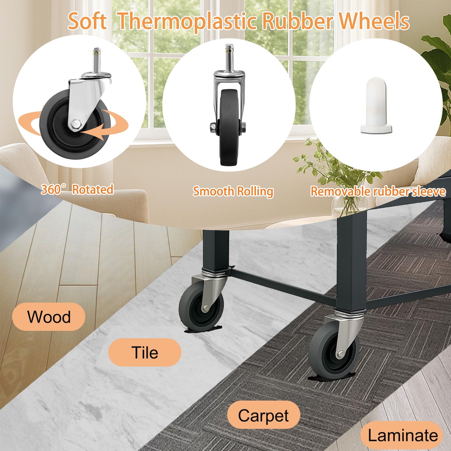 Swivel Stem Caster 4 Inch, Heavy Duty 7/16" Stem Diameter Rubber Wheel,Smooth Rolling TPR Replacement Wheels for Rubbermaid Models 7570-L2,7571,7580,7581,7582 7583