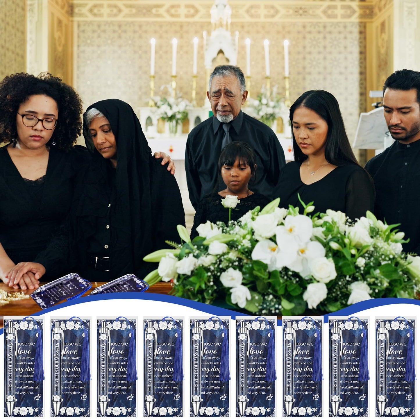 50 Set Funeral Favors for Guests Memorial Service Ballpoint Pens with Poem Prayer Bookmarks Cards for Celebration of Life Condolence Bereavement Sympathy Gift