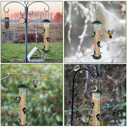2Pack Metal Bird Feeders Hanging Tube for Garden – Wild Bird Seed Feeder with 6 Feeding Ports, Steel Hanger, Weatherproof Hanging Bird Feeder for Small Birds, Niger Seeds & More