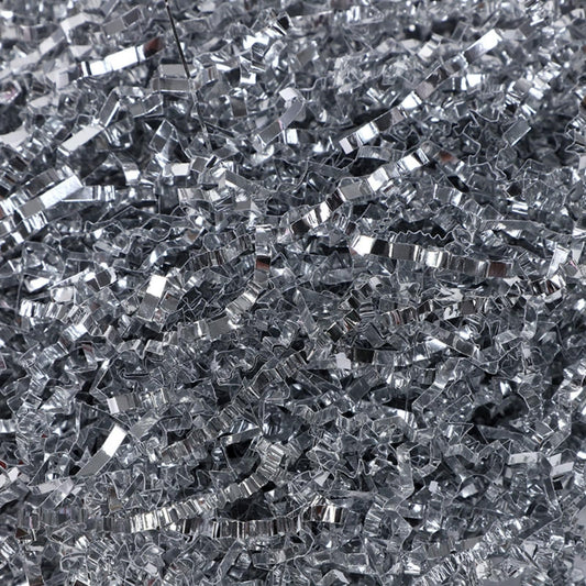 1LB (455g) Double Sided Silver Shredded Tissue Paper for Packing Gift Boxes - Premium Crinkle Cut Baskets Filler Shredded Paper, Recyclable Hamper Fillers for Packaging, Crafting & Gifting