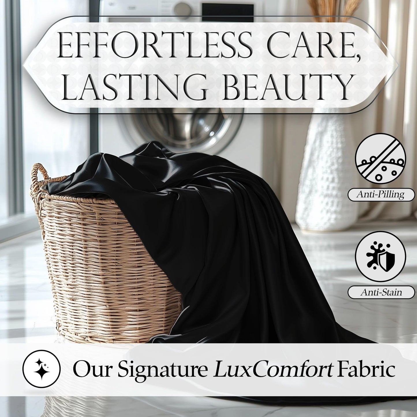 DECOLURE Satin Fitted Sheet Queen Size (1 PC) – Luxuriously Smooth & Softer Than Silk Bed Sheets w/ 15 Inch Deep Pocket Hypoallergenic Wrinkle Free, Secure Snug Fit, Elastic Corner Straps (Black)