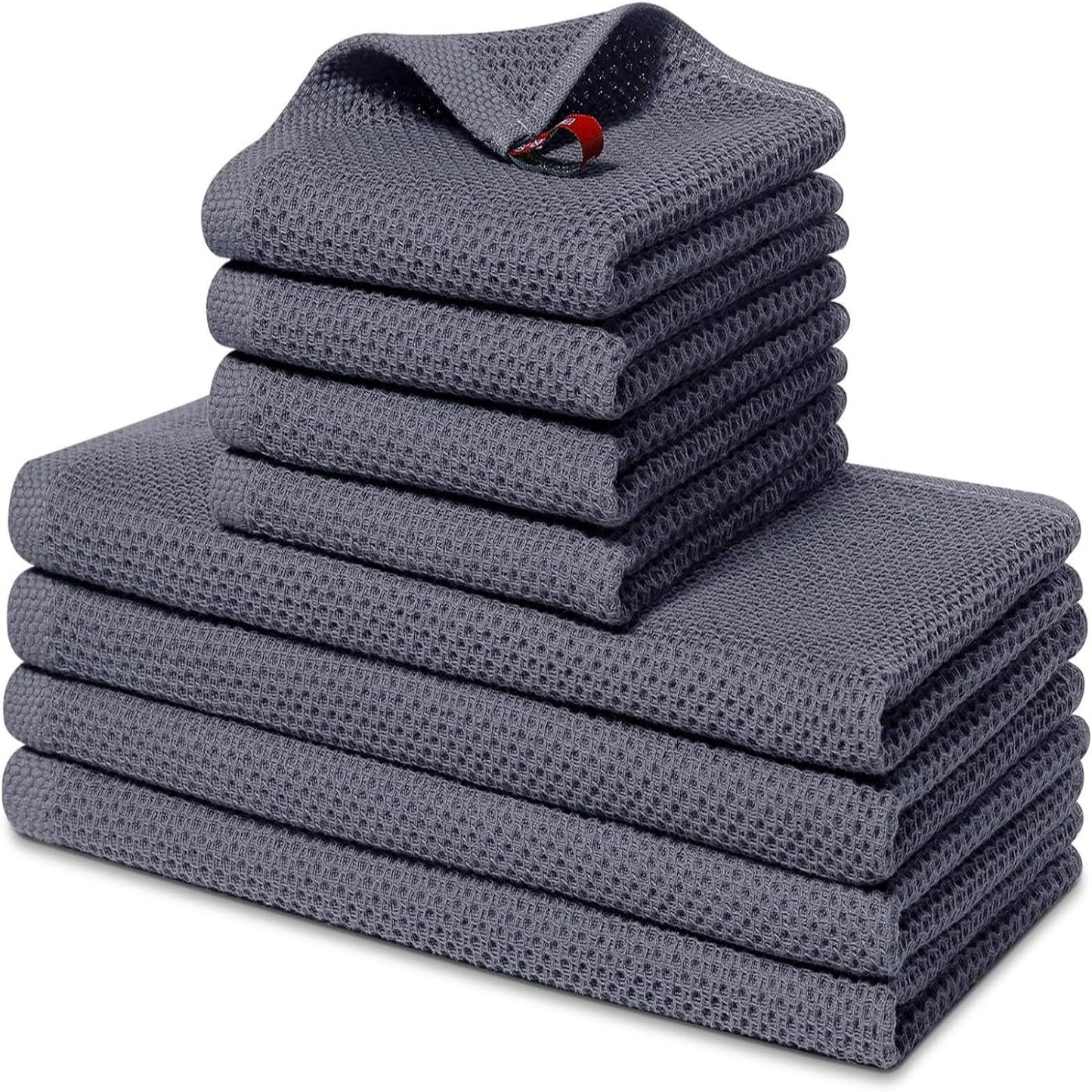 smiry Cotton Kitchen Dish Towels Set– 4 Pack 12x12 Inch & 4 Pack 13x28 Inch Kitchen Towels, 8 Pieces in Total, Ultra Soft Absorbent Quick Drying Dish Cloths Tea Towels, Dark Grey