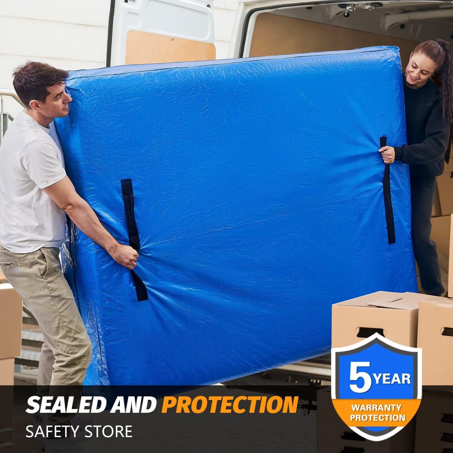 Mattress Bag for Moving, BETU Waterproof Mattress Protector Mattress Cover (Queen) Storage Bags with 8 Heavy-Duty Handles and Zipper for Bed Extra Thick Large Reusable (82"x62"x15" Blue)
