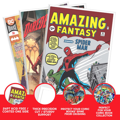 Comic Book Boards - Backboard 24PT - Compatible for All DC Comics and Marvel Comics White Boards - Comic Book Storage (Pack of 100) (Regular Comic)