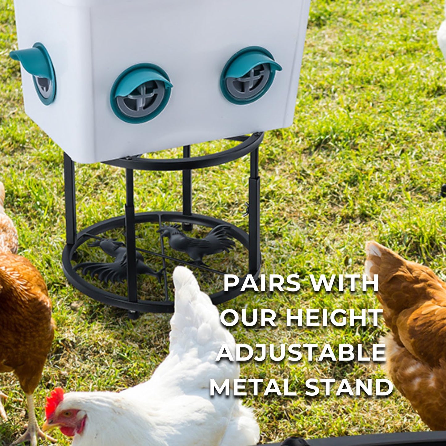Chicken Feeders No Waste 6 Ports + Holesaw, Automatic Chicken Feeder, Rain Proof Poultry Feeder for Chickens, Duck, Geese, Birds, Quail