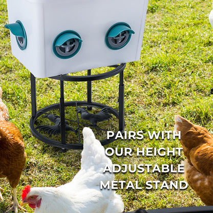 Chicken Feeders No Waste 6 Ports + Holesaw, Automatic Chicken Feeder, Rain Proof Poultry Feeder for Chickens, Duck, Geese, Birds, Quail