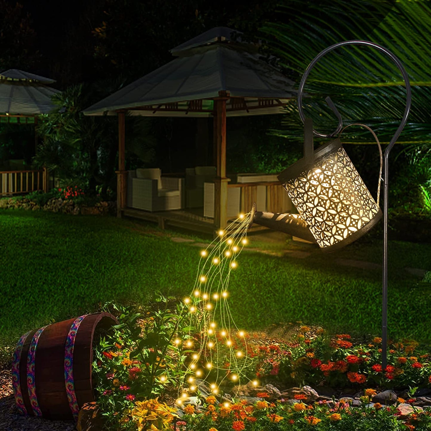 QOCNAM Solar Watering Can with Lights, Retro Metal Hanging Solar Lantern with String Lights, Solar Lanterns Outdoor Waterproof Garden Decor, Star Art Lamp Decorative for Walkway Backyard Patio Lawn