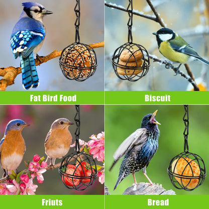 Abizarch 4 Pack Suet Ball Bird Feeder Set, Metal Bird Feeding Station Kit with Hanging Chain, Squirrel Proof Bird Feeders for Outside ，Hanging Hummingbird Feeders for Wild Birds Outdoor Garden