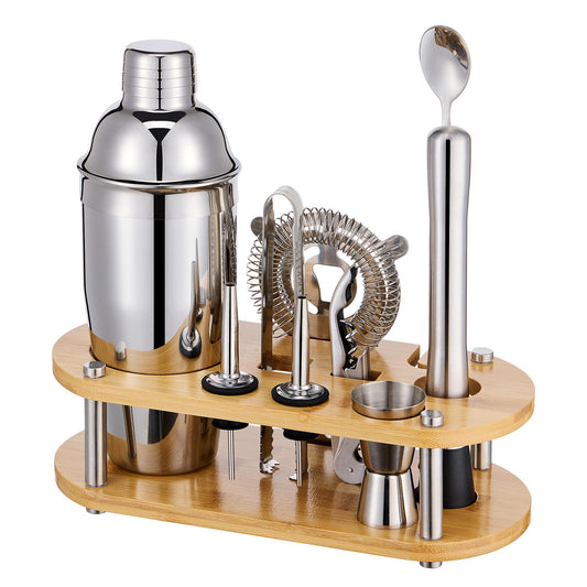 Cocktail Shaker Set Bartender Kit - 11 Pcs Bar Tool Set with Bamboo Stand & All Bar Accessories: Martini Shaker, Strainer,Jigger, Muddler, Mixer Spoon Barware Kit, for Bar, Home Lounge & Party