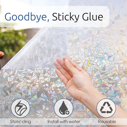rabbitgoo Rainbow Window Films for Privacy, 3D No Glue Decorative Window Clings, UV Blocking Removable Stained Glass Tint Film, Privacy Glass Stickers for Home Office Door, 60x200cm