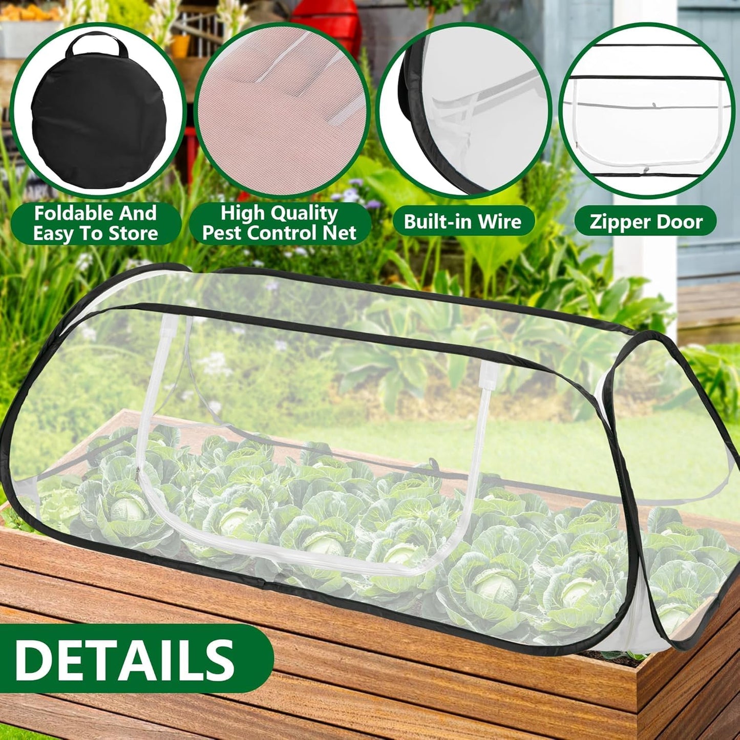 45x22x16 Garden Row Accelerator Plants Cover - Pop Up Raised Garden Bed Vegetable Rows Plant Protector,Insect Bird Barrier Plant Net Cage with Stakes for Protecting Seedlings Fruits Vegetable Row