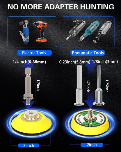 2 Inch Sanding Discs Drill Polishing Kit, 193PCS Hook & Loop Wet Dry Buffing Pads, Car Headlight Restoration Kit for Dremel Rotary Tools Sanding Bits Attachment for Aluminum Resin Metal Glass