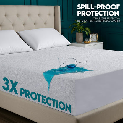Utopia Bedding Dual Sided Mattress Protector with Waterproof Terry Top and Side Panels Twin Size, Soft and Breathable Mattress Cover, Fitted Style with Stretchable Elastic Pockets