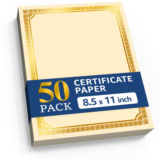 50 Sheets Gold Foil Certificate Paper 8.5 x 11 for Printing - Blank Certificate Papers for Award Certificates & Diploma Paper - Premium Award Papers Cardstock for Awards & Certificates Graduation