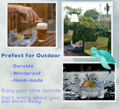 Windproof Decorative Ashtray with Lid Cigarette Resin Ashtray Odorless Outdoor Indoor Use. Porch Patio Home Office Decroation. Gift for Smokers Animal Lovers Men Women (Succulent Turtle)