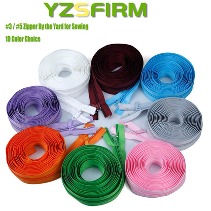 #5 Nylon Zipper Tape for Sewing: YZSFIRM 10 Yard Zippers by The Yard Nylon Coil Zippers for DIY Sewing Craft - Replacement Zipper Roll with 10 Bulk Metal Zipper Slider - 10 Double Zipper Slide (00 Color, #5 Zipper)