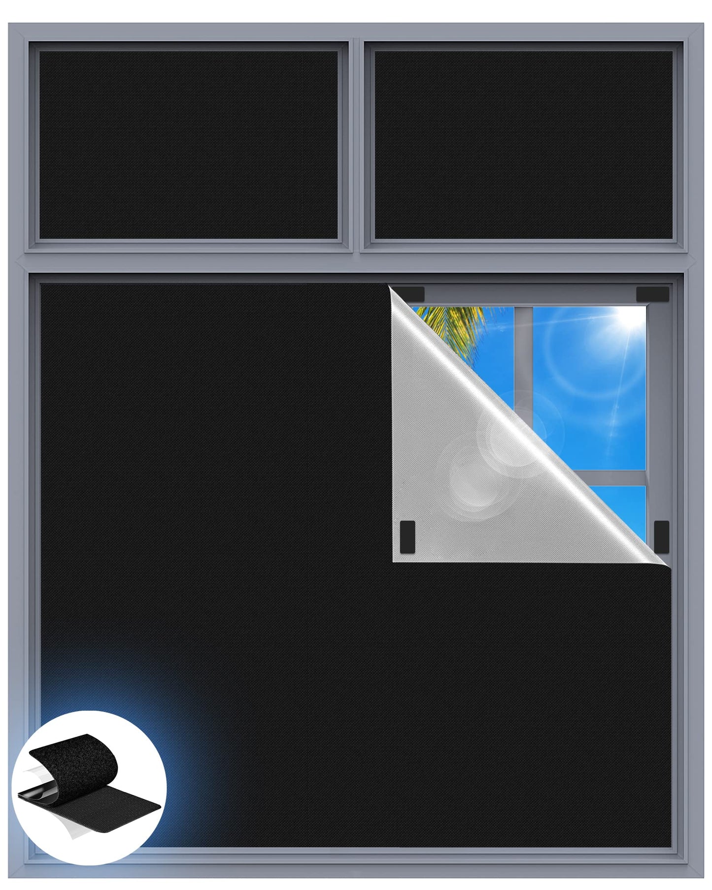Blackout Curtains for Bedroom, 70" x 58" Portable Blackout Blinds with 20 Sets Hook & Loop Strips for 100% Black-out Window Film, Temporary Black Out Shades for Windows Cover Nursery Travel RV- Blacks