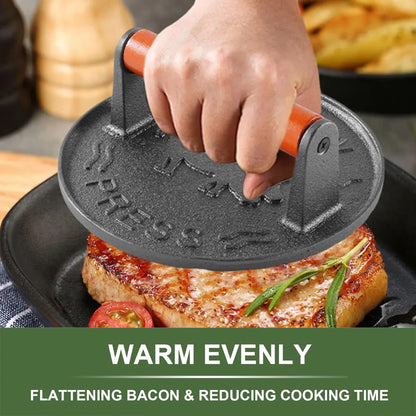 SanKonfu Bacon Press 2.5 lb Heavy Weight Cast Iron Burger Smasher Tool for Griddle,Grill,Skillet,Hamburger,Steak,Patty,BBQ,Sausage,Sandwich Maker,7.2 inch Round