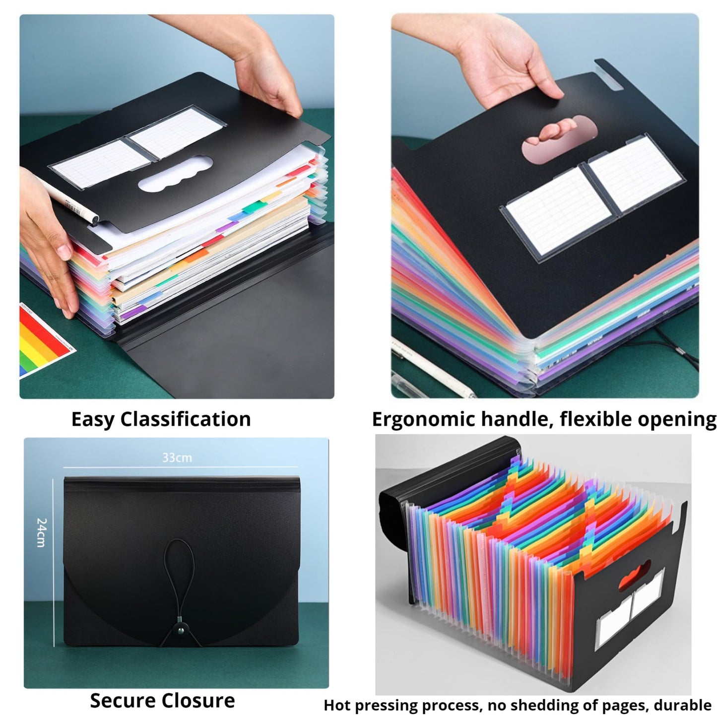 37 Pockets Expanding File Folders with Blank Labels, Expandable Accordian File Organizer with Cover, Desktop Accordion Folders Letter A4 Paper Document Storage Organizer for School Home Office