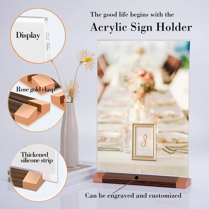 Ciwenkai Acrylic Sign Holders with Wooden-Base - 3 Pack 8.5x11 Inch T Shape Clear Double Sided Frames for Table Menu Display Stand Flyer Display