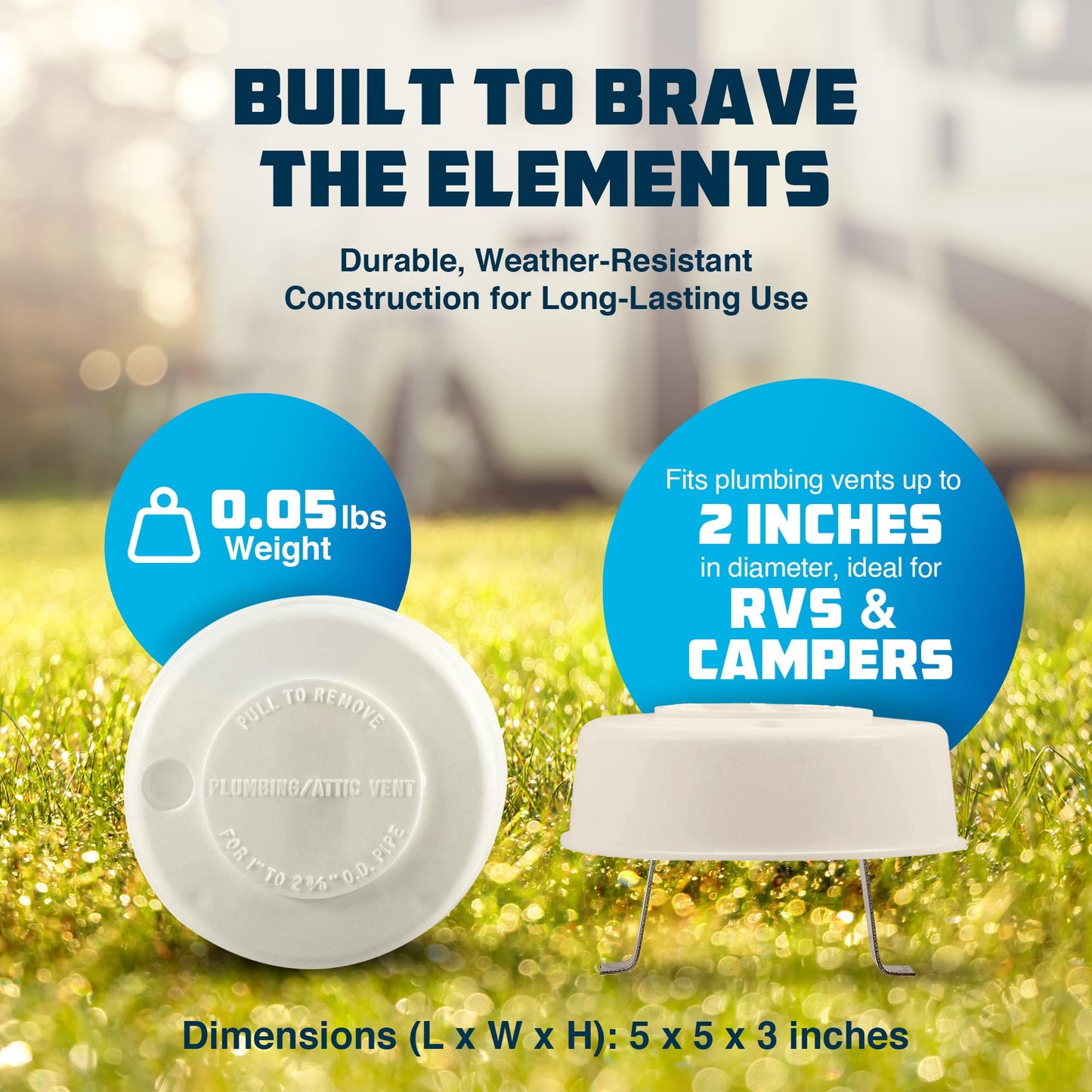 Camco Replace-All Plumbing Vent Cap with Spring Attachment - Replaces Lost or Damaged RV Plumbing Vent Caps | Fits Up to 2 inch Plumbing Vent Pipe - White (40034)