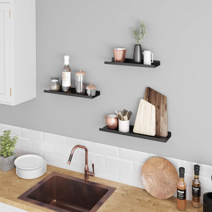 SONGMICS Set of 3 Wall Shelves, Metal Floating Shelves, Industrial Wall-Mounted Shelving for Decorations, Photos, Knickknacks, Multiple Layouts, 6 Screws Included for Mounting, Black ULFS12BK