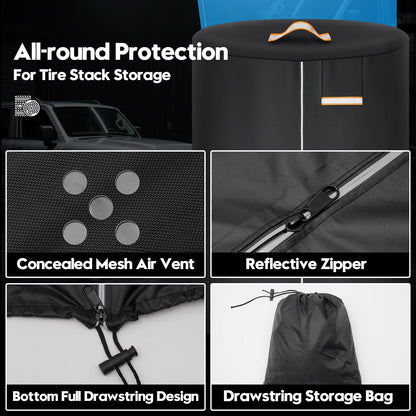 Tire Covers for Storage, Upgrade Tire Storage Bag with Reflective Stripe, Winter Tire Cover Waterproof Dust-Proof Outdoor Indoor with Zipper, Concealed Air Vent, Fit 30 Inch Tires in Diameter